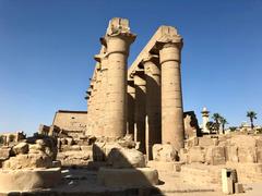 Luxor Temple colonnade with ancient Egyptian columns and hieroglyphs in Luxor, Egypt