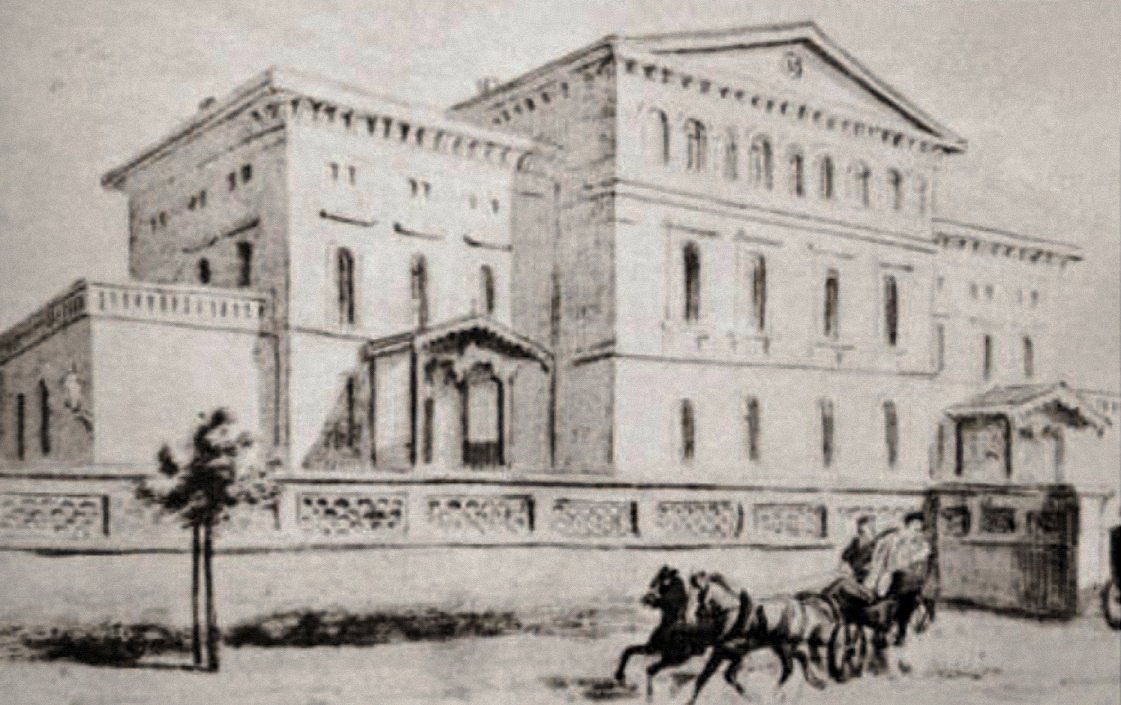 Historic Weimar Station in 1846 with steam locomotive and vintage train