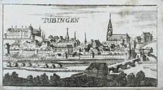 Copper engraving print of Tübingen from the south circa 1690