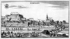 Copper engraving print of Tübingen from the south around 1700