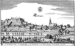 Historic copper engraving of Tübingen from the south side, Topographia Sueviae 1643