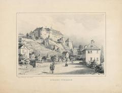 Schloss Hohentübingen viewed from Neckarhalde lithograph by Max Bach circa 1860