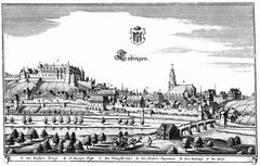 Copper engraving print of Tübingen city from the south in 1643