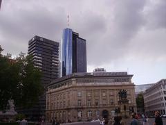 Main Tower skyscraper in Frankfurt city skyline
