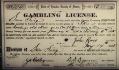 Historical Nevada gambling license from Storey County issued in 1880