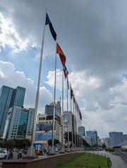 Bach Dang Quay in District 1 Saigon on a sunny day with boats docked along the river