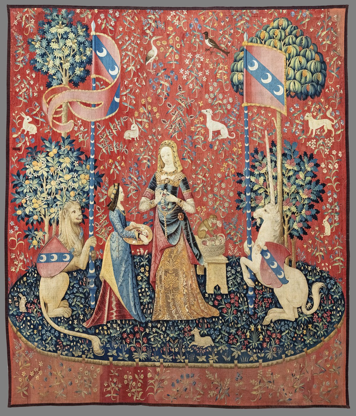 Tapestry 'L'Odorat' from The Lady and the Unicorn series at the Musée de Cluny, Paris