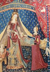 La Dame à la licorne tapestry from Musée de Cluny in Paris showing a noble lady with a unicorn