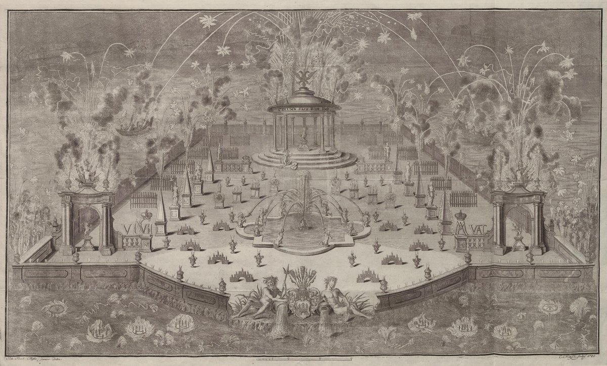 Fireworks display over the Binnenalster on April 24, 1742, celebrating the coronation of Karl VII of Bavaria as German Emperor