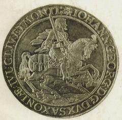 Front side of 1628 coin depicting John George I Elector of Saxony with Saxonian coat of arms