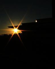 Late afternoon sun shining behind Milwaukee Art Museum near Lake Michigan