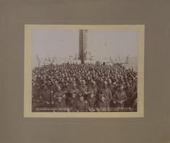 Strathcona Horse soldiers standing on the deck of SS Monterey ship