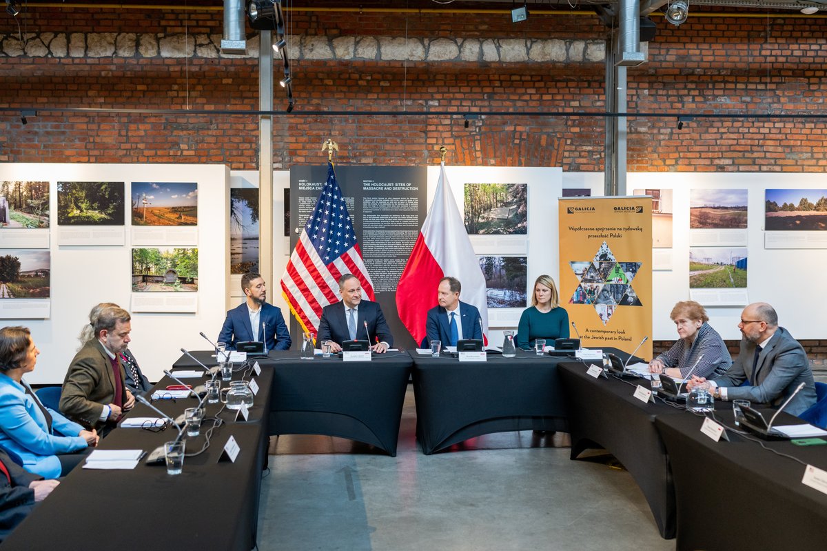 Second Gentleman Douglas Emhoff speaking at a roundtable on antisemitism and tolerance at Galicia Jewish Museum Krakow