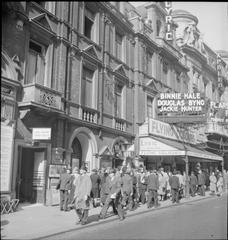 Actor Douglas Byng arriving at Lyric Theatre during wartime London 1943