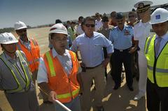 Deputy Secretary of Defense Ashton B. Carter receiving a briefing on new runway construction at Hindan Air Force Station, India
