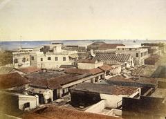 Historic photograph of Black Town in Madras, India overlooking Bay of Bengal, 1851