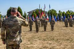 U.S. Soldiers from the 102d Signal Battalion performing change of command ceremony at Clay Kaserne, Germany, June 19, 2022