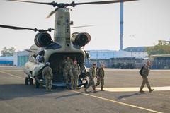 12th Combat Aviation Brigade leaders exiting U.S. Army CH-47F Chinook helicopter at Wiesbaden Army Airfield