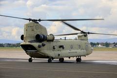 U.S. Army CH-47F Chinook helicopter preparing for takeoff at Wiesbaden Army Airfield in Germany