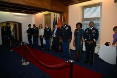 Brig. Gen. Bruce T. Crawford and others welcoming guests at 2013 New Year's reception at Wiesbaden Clay Kaserne community center