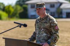 Col. Michael R. Kaloostian speaking at 102d Signal Battalion change of command ceremony in Wiesbaden, Germany, June 19, 2022