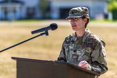 U.S. Army Lt. Col. Crystal D. Ernst addressing audience at 102d Signal Battalion change of command ceremony in Wiesbaden, Germany, June 19, 2022