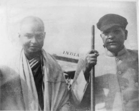 Dr. Babasaheb Ambedkar with Bhante H. Sadatissa at Varanasi Airport Babatpur 1956