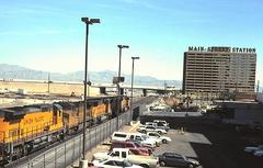 Union Pacific freight train passing Las Vegas station in March 1994