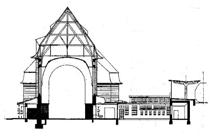 Interior cross-section view of Cologne-Mülheim railway station entrance hall