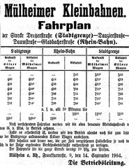 1904 timetable of the Mülheimer Kleinbahnen railway