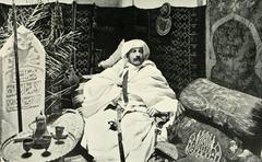 Pierre Loti sitting in his study, surrounded by books and papers