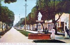 Vintage photomechanical postcard of On the Prado street in Cuba
