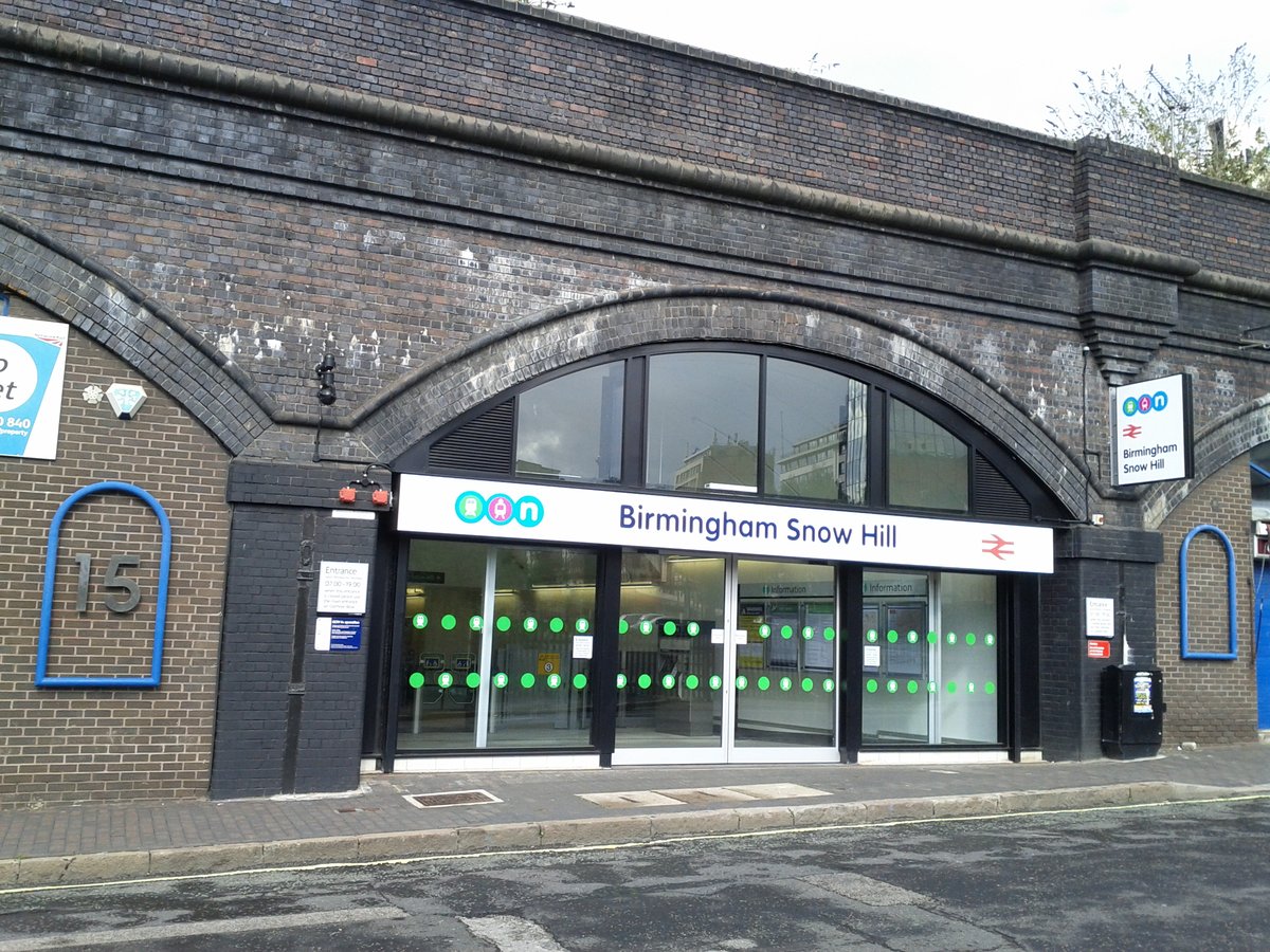 Birmingham Snow Hill railway station Livery Street entrance in August 2011 with signage and street view