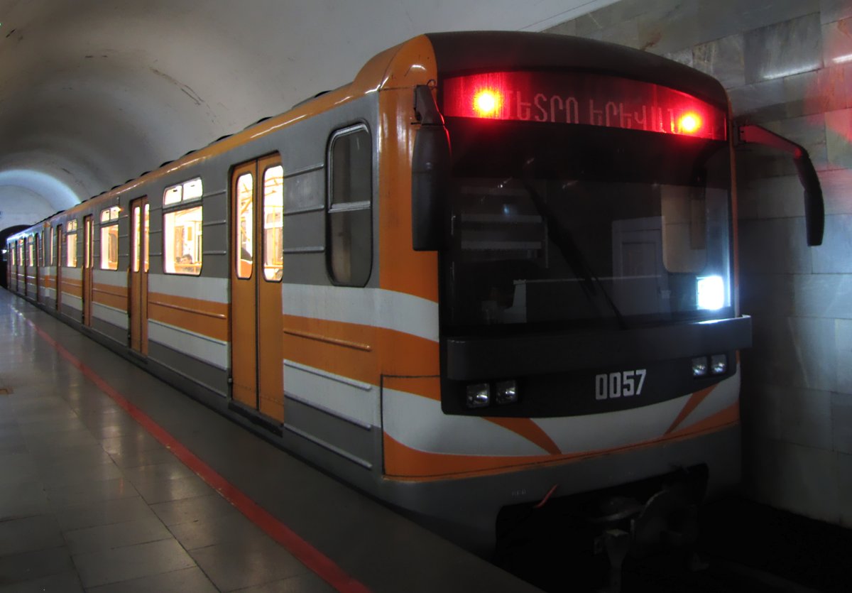 Two-car electric multiple unit 81-717m at Marshal Baghramyan station Yerevan Metro Armenia