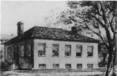 The 2nd Spadina House, home of Dr. W.W. Baldwin, built in 1836 and demolished in 1866, located just east of Casa Loma steps