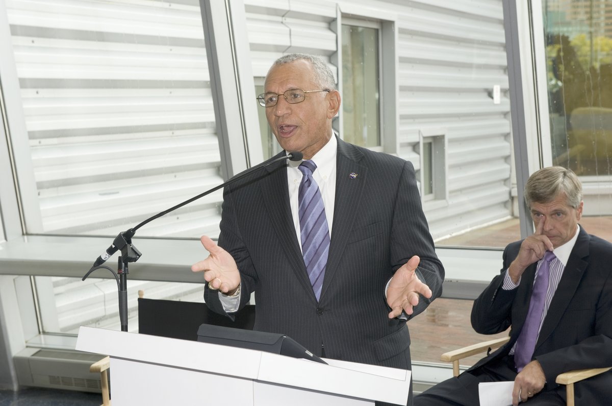 NASA Administrator Charles Bolden discussing the James Webb Space Telescope at Maryland Science Center in Baltimore