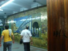 Partial view of Retiro platform and mural at Avenida de Mayo station on Buenos Aires Subway Line C