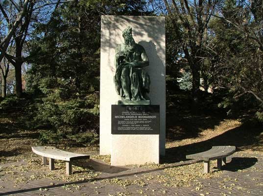 Bronze reproduction of Michelangelo's Moses statue at Augustana College, Sioux Falls