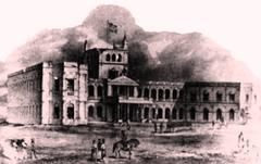 Palacio de López after the Allied occupation of Asunción with Brazilian flag flying, used as cavalry barracks