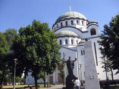 New unfinished Church of Saint Sava in Vračar with statue and pyramidal monument