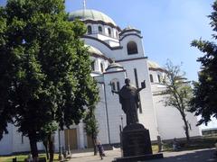 Statue of Saint Sava in front of Saint Sava Church on Vračar plateau in Belgrade