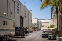 Paramount Studios entrance sign at sunset in Los Angeles