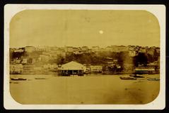 Panoramic view of 19th century Salvador city before Elevador Lacerda construction, featuring the prominent customs building now Mercado Modelo