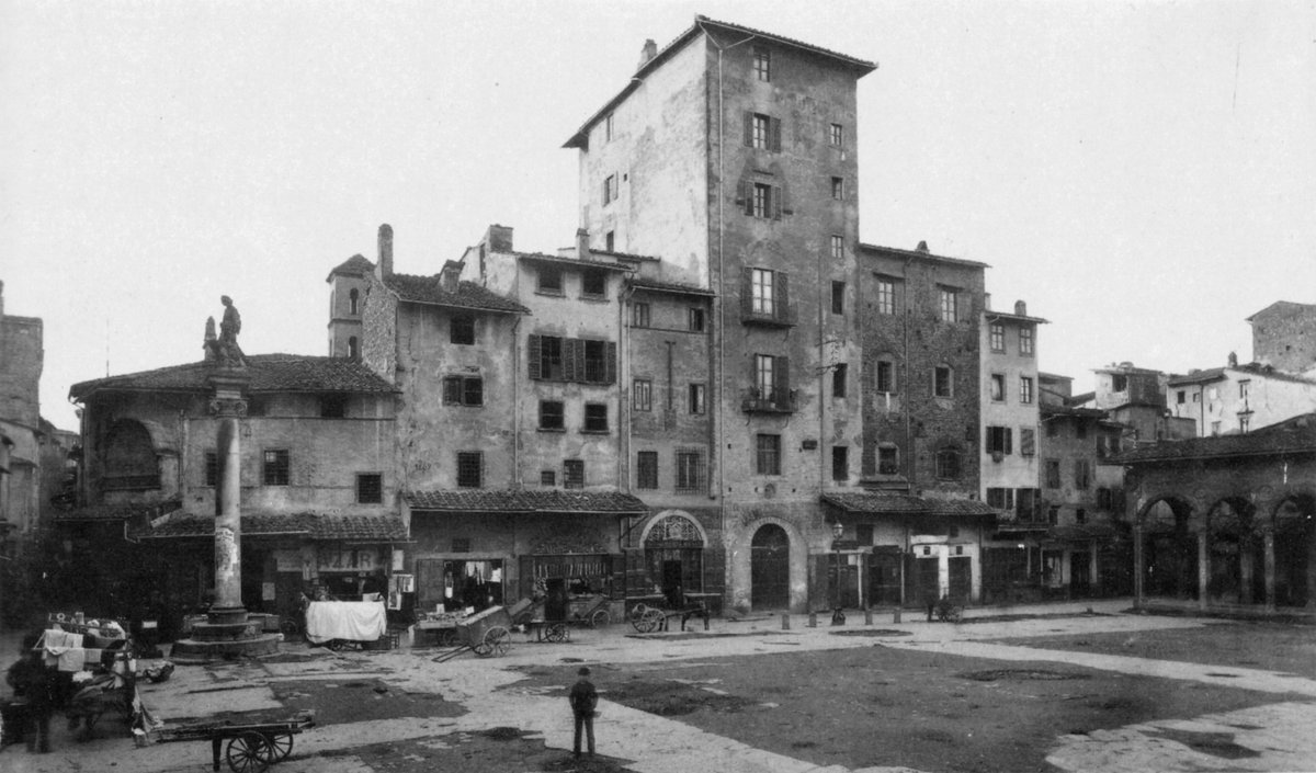 South side of the old market square after initial demolitions with Caponsacchi Tower in 1880s