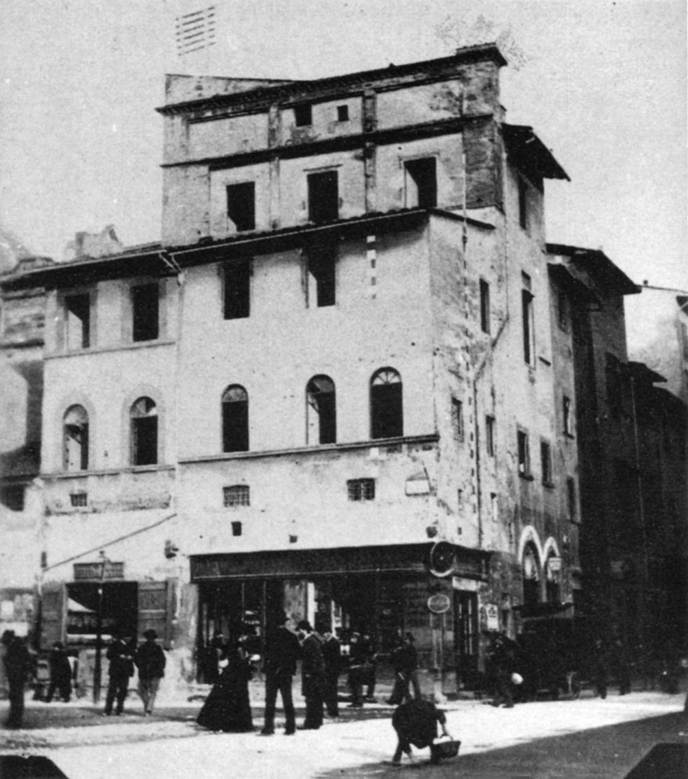Corner buildings between Piazza del Mercato Vecchio and Via degli Speziali before demolition in the 1890s