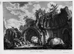Engraving of ancient Roman architecture with elaborate arches and columns by Giovanni Battista Piranesi