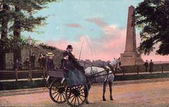 Vintage postcard of a jaunting car outside in Phoenix Park, Dublin, circa 1905