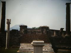 Ruins of ancient Pompeii with Mount Vesuvius in the background