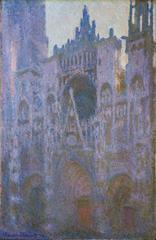 Claude Monet painting La Cathedrale de Rouen Le Matin with dominant pink hues