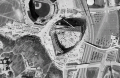 Satellite image of Milwaukee County Stadium and Miller Park under construction in Milwaukee, Wisconsin on March 31, 2000